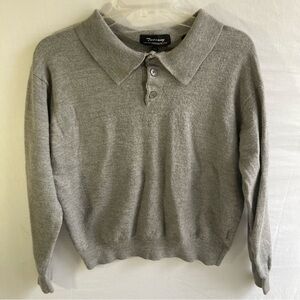 Tuscany Mens Extra Fine Italian Merino Wool Sweater Polo Long Sleeve Gray XXL